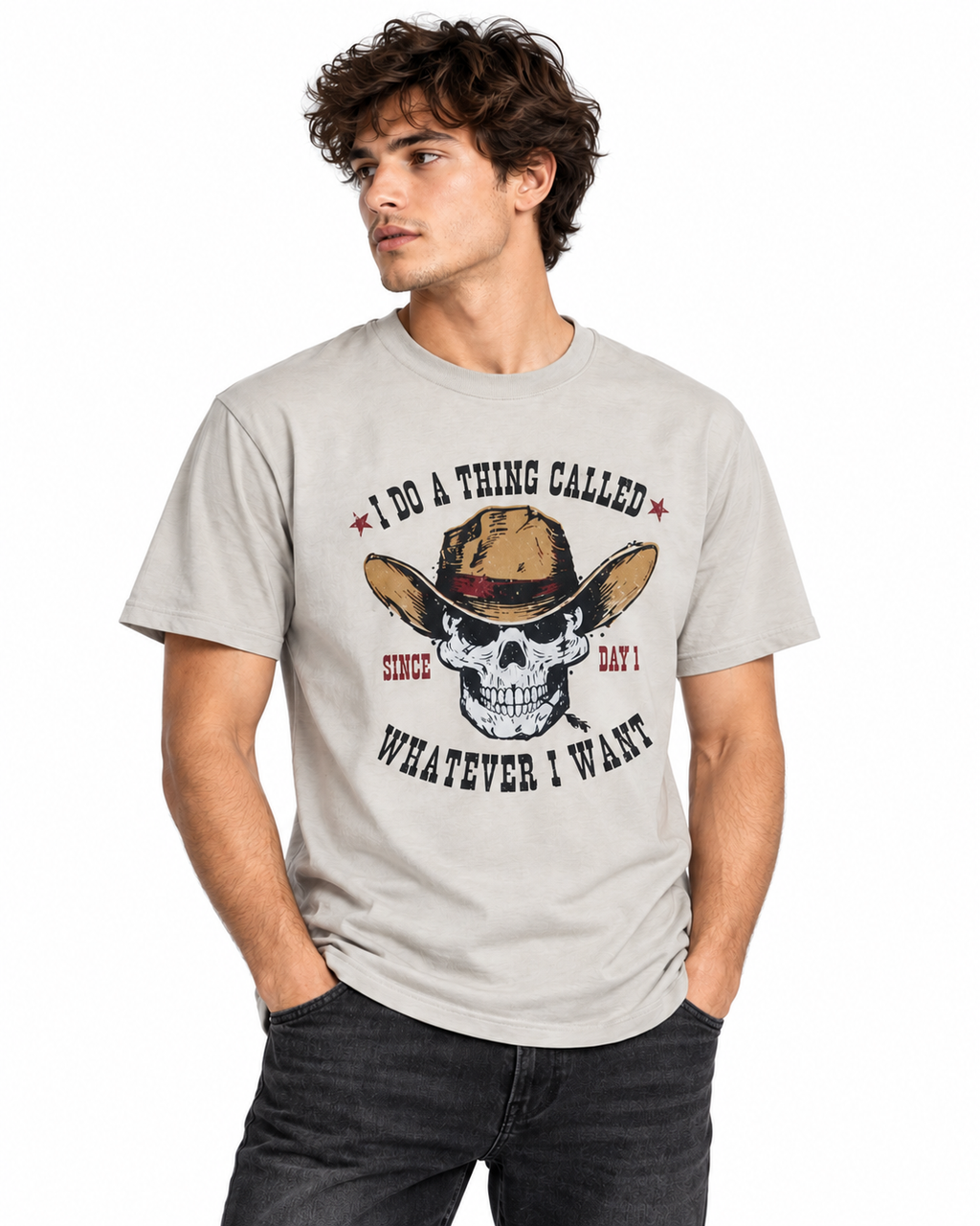 Luvu Mens Cowboy Skull Graphic Cotton T-Shirt