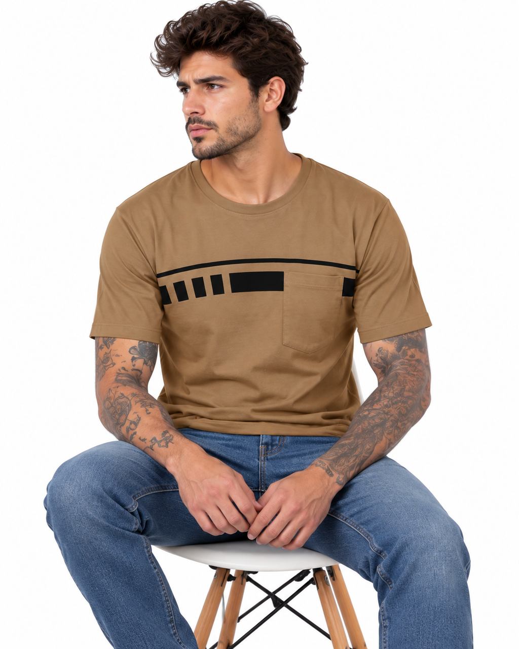 Luvu Mens Stretch Pocket Crew Neck T Shirt